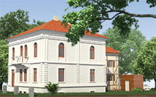 Visualisierung der Stadtvilla als Ärztehaus Seitenflügel mit Anliegerwohnungen & neuer Hofsituation