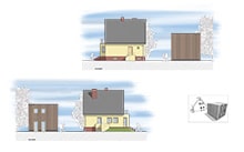 Ansichtszeichnungen bezüglich der energetischen Sanierung vom Einfamilienhaus und Nebengebäude