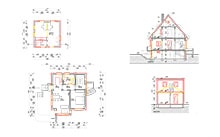 Grundrisszeichnung Erdgeschoss Schnittzeichnung energetischen Sanierung Einfamilienhaus Nebengebäude